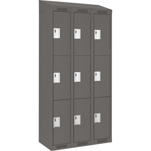 Clean Line Lockers, 3 -tier, Bank of 3, 36" x 18" x 78", Steel, Charcoal, Rivet (Assembled) WestPier
