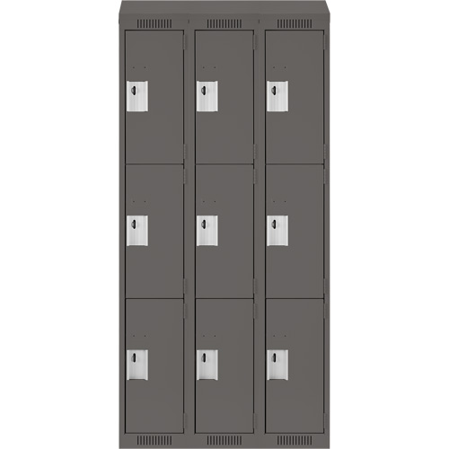 Clean Line Lockers, 3 -tier, Bank of 3, 36" x 18" x 78", Steel, Charcoal, Rivet (Assembled) WestPier
