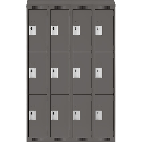 Clean Line Lockers, 3 -tier, Bank of 4, 48" x 18" x 78", Steel, Charcoal, Rivet (Assembled) WestPier