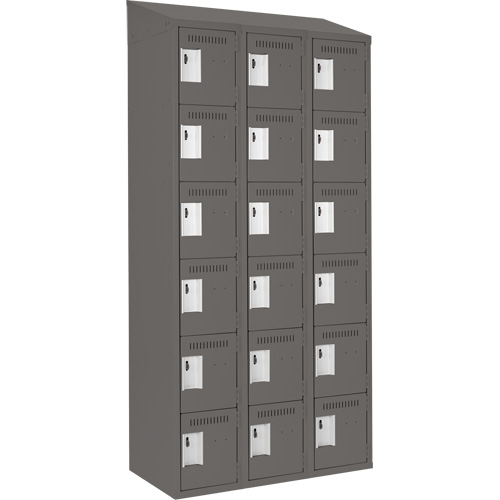 Clean Line Lockerette, 6 -tier, Bank of 3, 36" x 18" x 78", Steel, Charcoal, Rivet (Assembled) WestPier