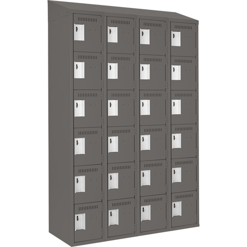 Clean Line Lockerette, 6 -tier, Bank of 4, 48" x 18" x 78", Steel, Charcoal, Rivet (Assembled) WestPier