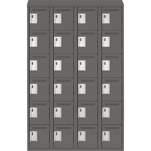 Clean Line Lockerette, 6 -tier, Bank of 4, 48" x 18" x 78", Steel, Charcoal, Rivet (Assembled) WestPier