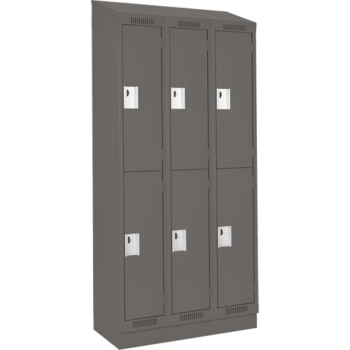 Clean Line Lockers, 2 -tier, Bank of 3, 36" x 18" x 82", Steel, Charcoal, Rivet (Assembled) WestPier
