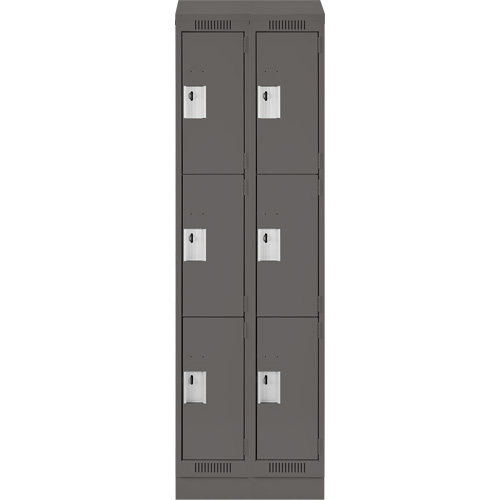 Clean Line Lockers, 3 -tier, Bank of 2, 24" x 18" x 82", Steel, Charcoal, Rivet (Assembled) WestPier