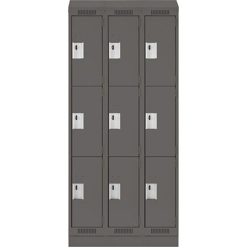 Clean Line Lockers, 3 -tier, Bank of 3, 36" x 18" x 82", Steel, Charcoal, Rivet (Assembled) WestPier