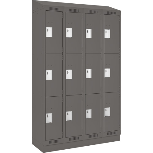 Clean Line Lockers, 3 -tier, Bank of 4, 48" x 18" x 82", Steel, Charcoal, Rivet (Assembled) WestPier
