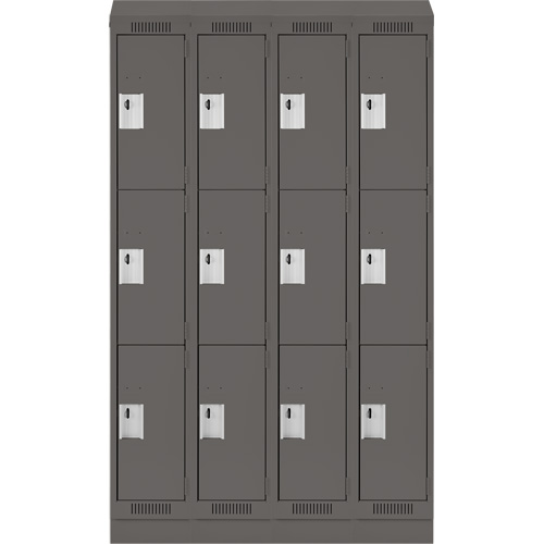 Clean Line Lockers, 3 -tier, Bank of 4, 48" x 18" x 82", Steel, Charcoal, Rivet (Assembled) WestPier
