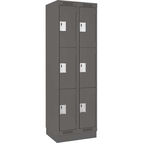 Clean Line Lockers, 3 -tier, Bank of 2, 24" x 18" x 76", Steel, Charcoal, Rivet (Assembled) WestPier