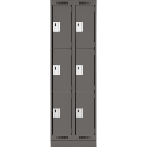 Clean Line Lockers, 3 -tier, Bank of 2, 24" x 18" x 76", Steel, Charcoal, Rivet (Assembled) WestPier