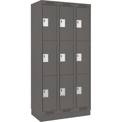 Clean Line Lockers, 3 -tier, Bank of 3, 36" x 18" x 76", Steel, Charcoal, Rivet (Assembled) WestPier