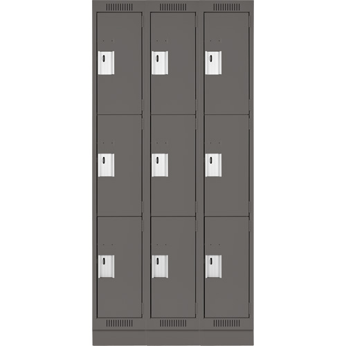 Clean Line Lockers, 3 -tier, Bank of 3, 36" x 18" x 76", Steel, Charcoal, Rivet (Assembled) WestPier