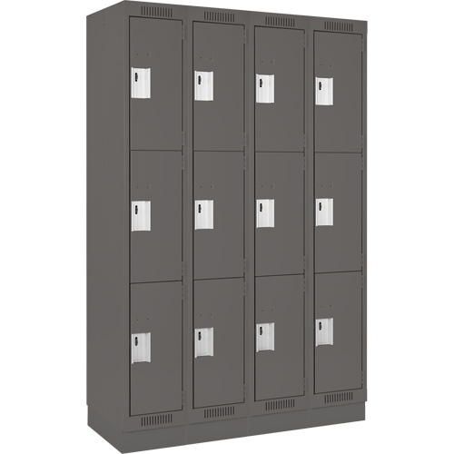 Clean Line Lockers, 3 -tier, Bank of 4, 48" x 18" x 76", Steel, Charcoal, Rivet (Assembled) WestPier