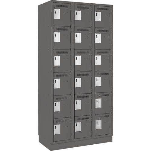 Clean Line Lockerette, 6 -tier, Bank of 3, 36" x 18" x 76", Steel, Charcoal, Rivet (Assembled) WestPier