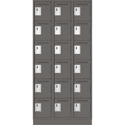 Clean Line Lockerette, 6 -tier, Bank of 3, 36" x 18" x 76", Steel, Charcoal, Rivet (Assembled) WestPier