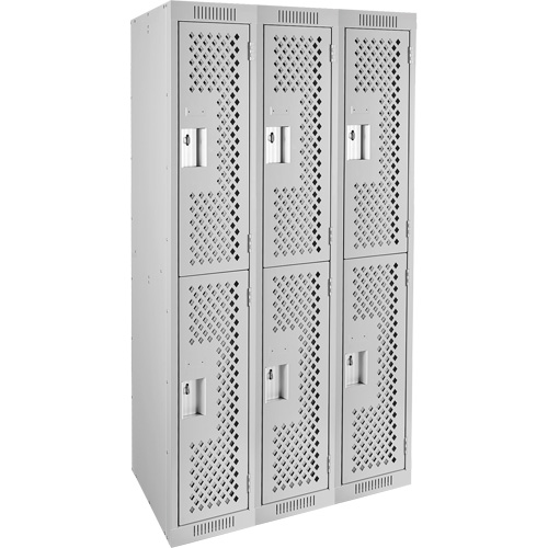 Clean Line Lockers, 2 -tier, Bank of 3, 36" x 15" x 72", Steel, Grey, Rivet (Assembled), Perforated WestPier
