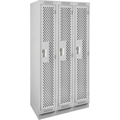 Clean Line Lockers, Bank of 3, 36" x 18" x 76", Steel, Grey, Rivet (Assembled), Perforated WestPier