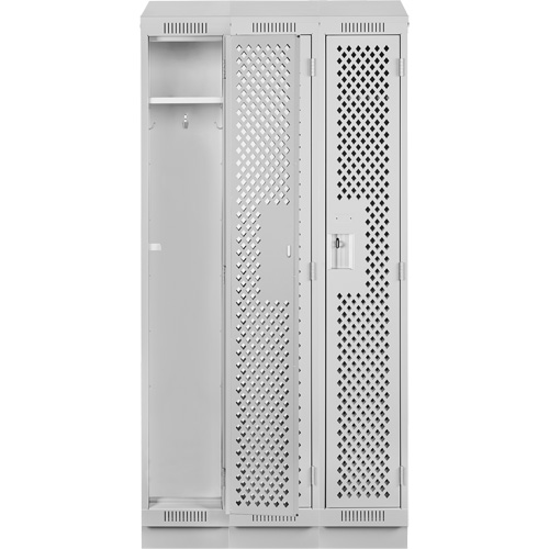 Clean Line Lockers, Bank of 3, 36" x 18" x 82", Steel, Grey, Rivet (Assembled), Perforated WestPier