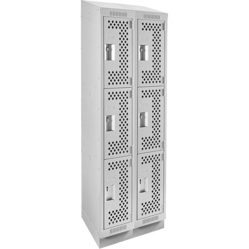 Clean Line Lockers, 3 -tier, Bank of 2, 24" x 15" x 82", Steel, Grey, Rivet (Assembled), Perforated WestPier
