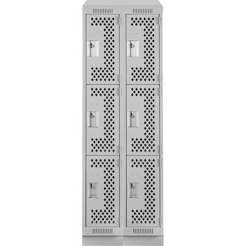 Clean Line Lockers, 3 -tier, Bank of 2, 24" x 15" x 82", Steel, Grey, Rivet (Assembled), Perforated WestPier