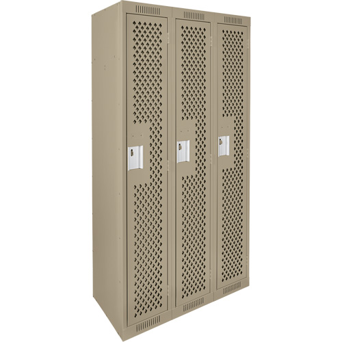 Clean Line Lockers, Bank of 3, 36" x 15" x 72", Steel, Beige, Rivet (Assembled), Perforated WestPier