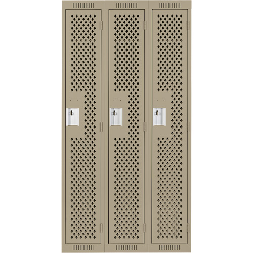 Clean Line Lockers, Bank of 3, 36" x 15" x 72", Steel, Beige, Rivet (Assembled), Perforated WestPier