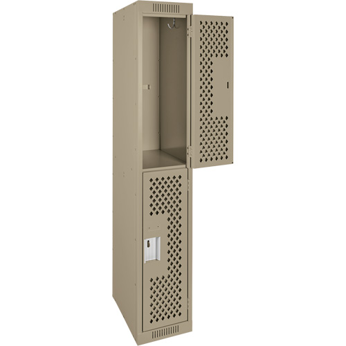 Clean Line Lockers, 2 -tier, 12" x 12" x 72", Steel, Beige, Rivet (Assembled), Perforated WestPier