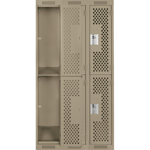 Clean Line Lockers, 2 -tier, Bank of 3, 36" x 12" x 72", Steel, Beige, Rivet (Assembled), Perforated WestPier