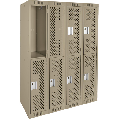 Clean Line Lockers, 2 -tier, Bank of 4, 48" x 12" x 72", Steel, Beige, Rivet (Assembled), Perforated WestPier