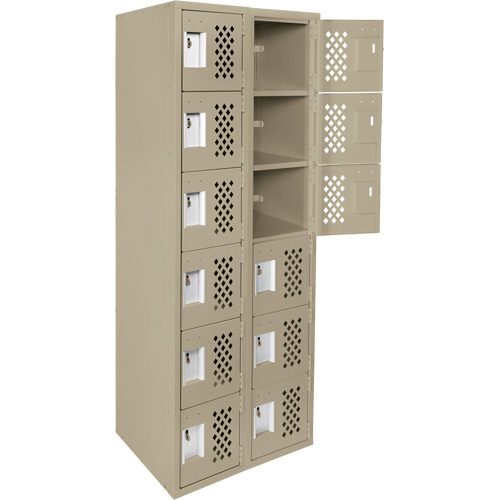 Clean-Line Perforated Lockerette, 6 -tier, Bank of 2, 12" x 72" x 12", Steel WestPier