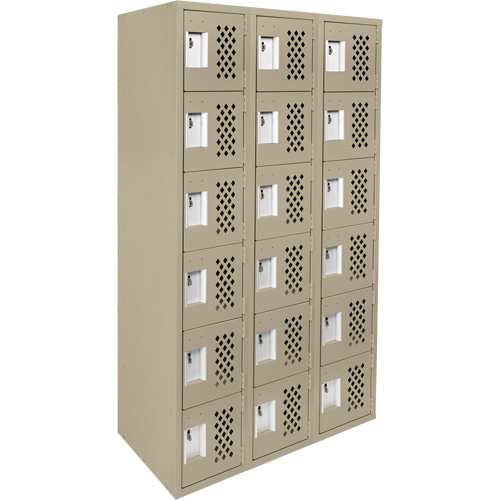 Clean-Line Perforated Lockerette, 6 -tier, Bank of 3, 12" x 72" x 12", Steel WestPier