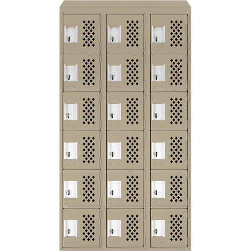 Clean-Line Perforated Lockerette, 6 -tier, Bank of 3, 15" x 72" x 12", Steel WestPier