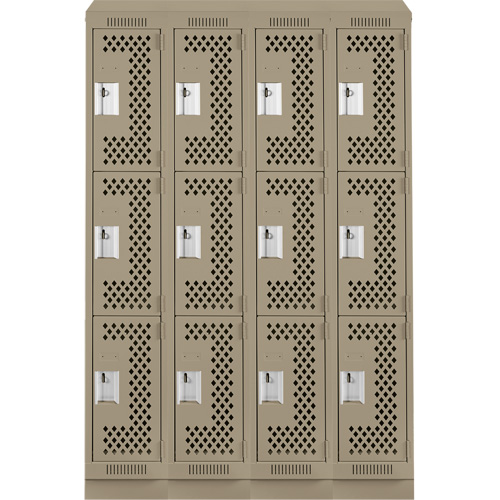 Clean Line Lockers, 3 -tier, Bank of 4, 48" x 15" x 82", Steel, Beige, Rivet (Assembled), Perforated WestPier