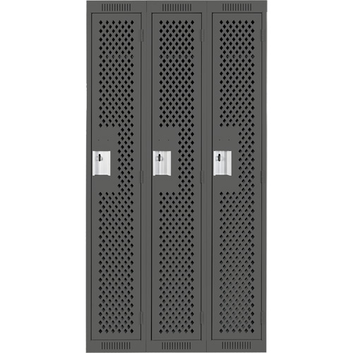 Clean Line Lockers, Bank of 3, 36" x 15" x 72", Steel, Charcoal, Rivet (Assembled), Perforated WestPier