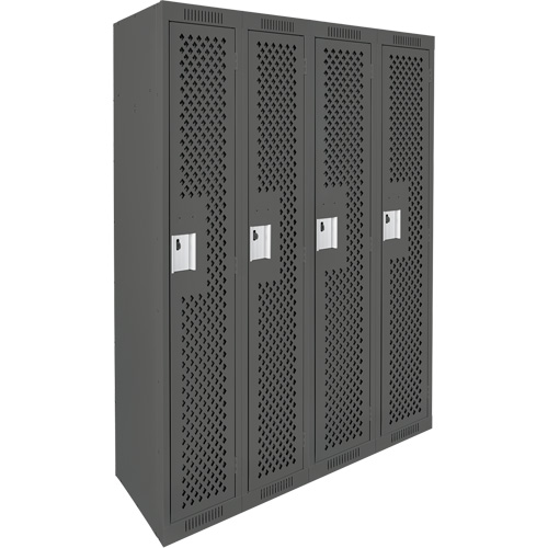 Clean Line Lockers, Bank of 4, 48" x 15" x 72", Steel, Charcoal, Rivet (Assembled), Perforated WestPier