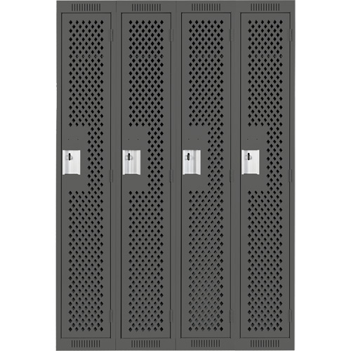Clean Line Lockers, Bank of 4, 48" x 15" x 72", Steel, Charcoal, Rivet (Assembled), Perforated WestPier