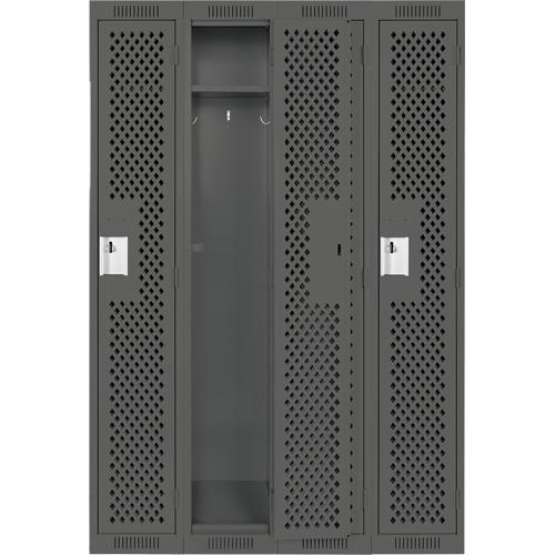 Clean Line Lockers, Bank of 4, 48" x 15" x 72", Steel, Charcoal, Rivet (Assembled), Perforated WestPier