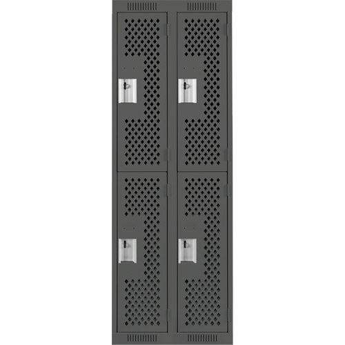 Clean Line Lockers, 2 -tier, Bank of 2, 24" x 12" x 72", Steel, Charcoal, Rivet (Assembled), Perforated WestPier