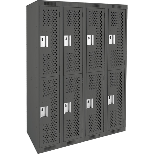 Clean Line Lockers, 2 -tier, Bank of 4, 48" x 12" x 72", Steel, Charcoal, Rivet (Assembled), Perforated WestPier