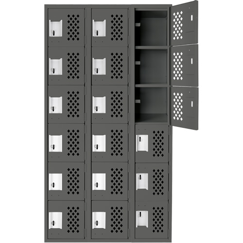 Clean-Line Perforated Lockerette, 6 -tier, Bank of 3, 12" x 72" x 12", Steel WestPier