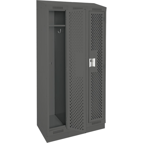 Clean Line Lockers, Bank of 3, 36" x 18" x 82", Steel, Charcoal, Rivet (Assembled), Perforated WestPier