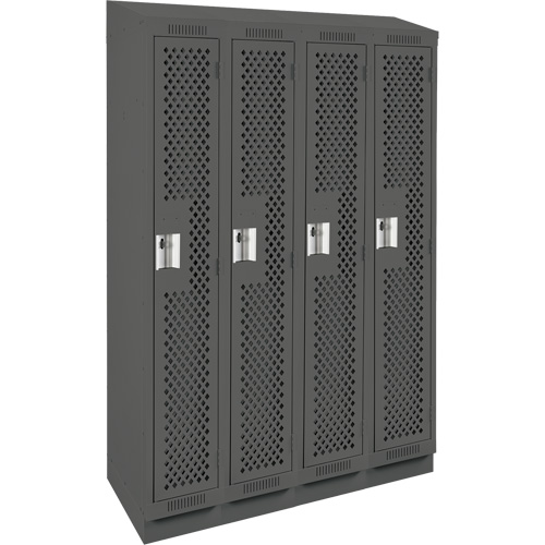 Clean Line Lockers, Bank of 4, 48" x 18" x 82", Steel, Charcoal, Rivet (Assembled), Perforated WestPier