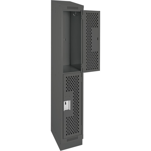 Clean Line Lockers, 2 -tier, 12" x 18" x 82", Steel, Charcoal, Rivet (Assembled), Perforated WestPier