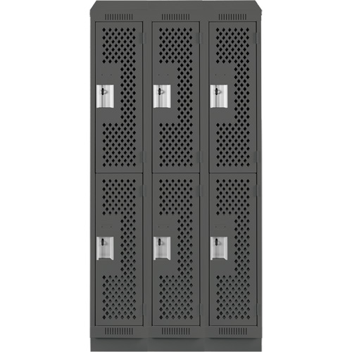 Clean Line Lockers, 2 -tier, Bank of 3, 36" x 18" x 82", Steel, Charcoal, Rivet (Assembled), Perforated WestPier