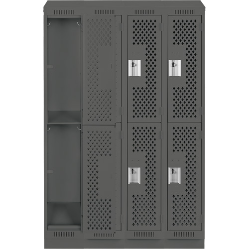 Clean Line Lockers, 2 -tier, Bank of 4, 48" x 18" x 82", Steel, Charcoal, Rivet (Assembled), Perforated WestPier