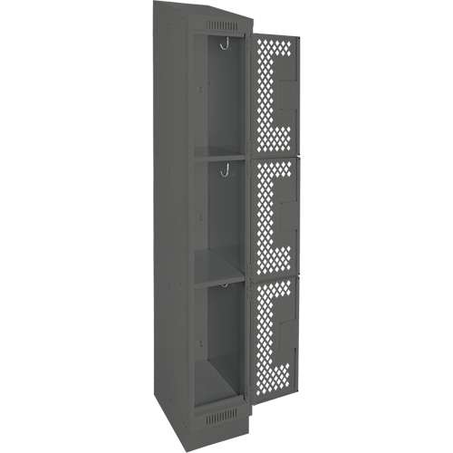 Clean Line Lockers, 3 -tier, 12" x 15" x 82", Steel, Charcoal, Rivet (Assembled), Perforated WestPier