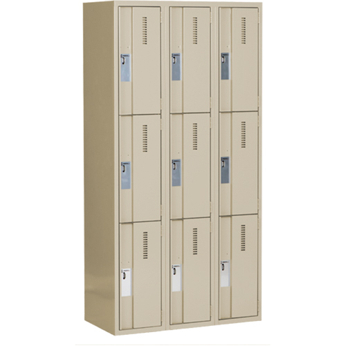 Concorde Heavy-Duty Lockers, 3 -tier, Bank of 3, 36" x 18" x 72", Steel, Beige, Welded (Assembled) WestPier