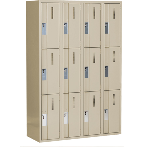 Concorde Heavy-Duty Lockers, 3 -tier, Bank of 4, 48" x 18" x 72", Steel, Beige, Welded (Assembled) WestPier