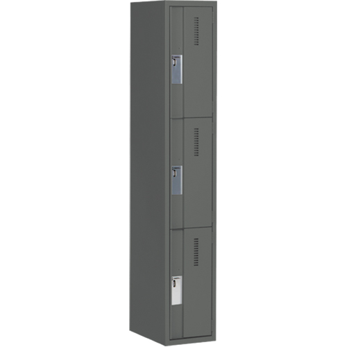 Concorde Heavy-Duty Lockers, 3 -tier, 12" x 18" x 72", Steel, Charcoal, Welded (Assembled) WestPier