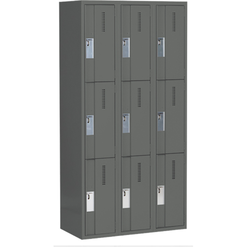 Concorde Heavy-Duty Lockers, 3 -tier, Bank of 3, 36" x 18" x 72", Steel, Charcoal, Welded (Assembled) WestPier