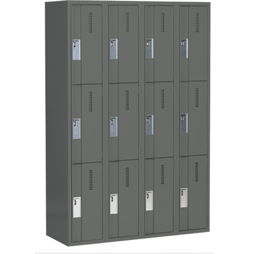 Concorde Heavy-Duty Lockers, 3 -tier, Bank of 4, 48" x 18" x 72", Steel, Charcoal, Welded (Assembled) WestPier
